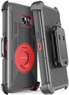 rugged hybrid protective case for samsung galaxy s7 edge - bentoben heavy-duty shockproof full body cover with kickstand, belt clip holster - black/red logo