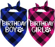 🐾 2 pack dog birthday bandana - plaid triangle scarf for dog birthday boy/girl - party supplies for dog/puppy birthday логотип