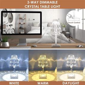 img 2 attached to 💡 Dimmable Color Touch Control Crystal Table Lamp, USB Rechargeable Cordless Acrylic Diamond Nightstand Light with Elegant Lamp Shade, Decorative Bedside Lamp Desk Light for Living Room Bedroom