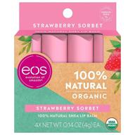 🍓 eos органический бальзам для губ usda - клубничный сорбет: питание сухих губ с 100% натуральным, без глютена и долговременным увлажнением – 4 штуки по 0.14 унций. логотип