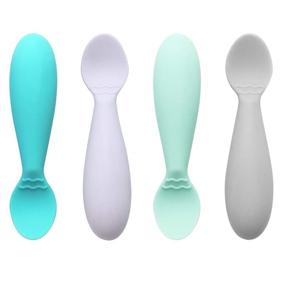 img 4 attached to 🐼 Non-Toxic PandaEar Baby Infant Spoons: Set of 4, Soft Silicone, Easy to Grip Utensils for Independent Feeding