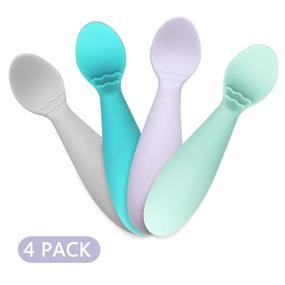 img 1 attached to 🐼 Non-Toxic PandaEar Baby Infant Spoons: Set of 4, Soft Silicone, Easy to Grip Utensils for Independent Feeding