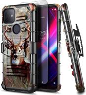 t-mobile revvl 4 plus case with tempered glass screen protector, belt clip holster, kickstand - deer design logo