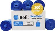 🗑️ reli. supervalue 13 gallon recycling bags (300 count) - bulk blue trash bags for tall kitchen garbage (13-16 gallon) disposal logo