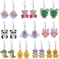 🍒 10 pairs mixed resin earrings set: animal, fruit, vegetable, cake, drink bottle dangle drop ear jewelry for teen girls kids - funny creative statement hoop earrings logo