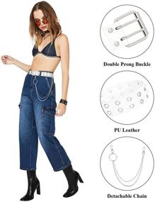 img 3 attached to 👖 Unisex Double Grommet Belt with Detachable Chain - Stylish Punk Rock Double Prong Belt for Jeans Pants