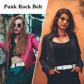 img 2 attached to 👖 Unisex Double Grommet Belt with Detachable Chain - Stylish Punk Rock Double Prong Belt for Jeans Pants