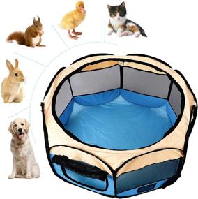 img 4 attached to 🐾 Portable Foldable Pet Playpen for Middle-Sized Dog, Cat, Rabbit, Puppy, Hamster or Guinea Pig - Indoor/Outdoor Mesh Tent with Removable Shade Cover and Travel Carrying Case - 29x17 Inches (M 7443)