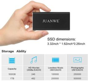 img 3 attached to 💽 Жесткий диск JUANWE 500 ГБ USB 3.0 Type-C Solid State: высокоскоростной портативный SSD для ПК/ноутбука/Мак - считывание до 540 МБ/с, черный