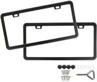 🏎️ sunplustrade black matte powder coated aluminum license plate frame with screw caps - 2 pieces, 2 holes logo