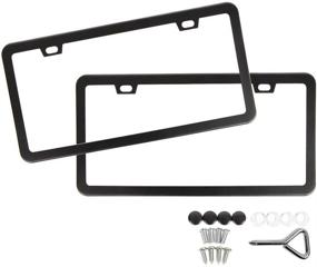 img 4 attached to 🏎️ SunplusTrade Black Matte Powder Coated Aluminum License Plate Frame with Screw Caps - 2 Pieces, 2 Holes