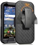 nakedcellphone kyocera duraforce pro 2 case: slim ribbed kickstand cover & belt hip holster combo - [black tread] [rotating/ratchet] logo