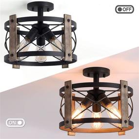 img 3 attached to 💡 13-Inch Rustic Flush Mount Light Fixture with Matte Black Finish - 3-Light Farmhouse Ceiling Light for Living Room, Kitchen, Bedroom, Dining Room, Foyer, Hallway