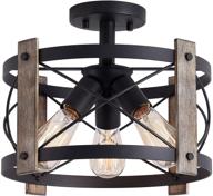 💡 13-inch rustic flush mount light fixture with matte black finish - 3-light farmhouse ceiling light for living room, kitchen, bedroom, dining room, foyer, hallway logo