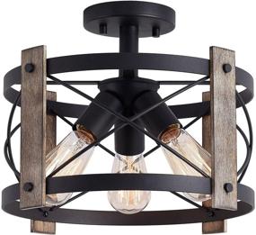 img 4 attached to 💡 13-Inch Rustic Flush Mount Light Fixture with Matte Black Finish - 3-Light Farmhouse Ceiling Light for Living Room, Kitchen, Bedroom, Dining Room, Foyer, Hallway