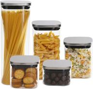 🍶 glass storage jars set with airtight stainless steel lids - 5-piece glass kitchen canisters for cookies, sugar, flour, spices, pasta, beans, coffee beans, and grains логотип