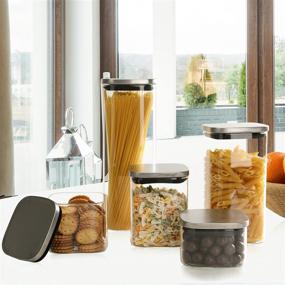 img 1 attached to 🍶 Glass Storage Jars Set with Airtight Stainless Steel Lids - 5-Piece Glass Kitchen Canisters for Cookies, Sugar, Flour, Spices, Pasta, Beans, Coffee Beans, and Grains