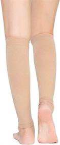 img 2 attached to TOFLY Calf Compression Sleeve: Footless 20-30mmHg Leg Support Socks for Pain Relief, Swelling, & Varicose Veins - Beige M