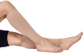 img 1 attached to TOFLY Calf Compression Sleeve: Footless 20-30mmHg Leg Support Socks for Pain Relief, Swelling, & Varicose Veins - Beige M