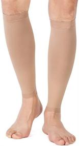 img 4 attached to TOFLY Calf Compression Sleeve: Footless 20-30mmHg Leg Support Socks for Pain Relief, Swelling, & Varicose Veins - Beige M