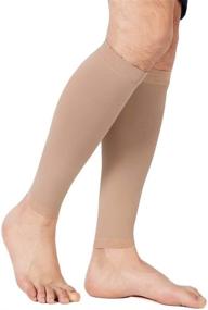 img 3 attached to TOFLY Calf Compression Sleeve: Footless 20-30mmHg Leg Support Socks for Pain Relief, Swelling, & Varicose Veins - Beige M