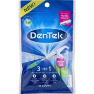 dentek 3-in-1 interdental cleaners: floss, brush, pick for complete oral hygiene, travel pouch included - 16 count logo