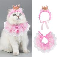 legendog cat bandana and princess costume set for cats, cute lace dog bandanas and cat crown accessories for small dogs, pink outfit for cat birthday party логотип