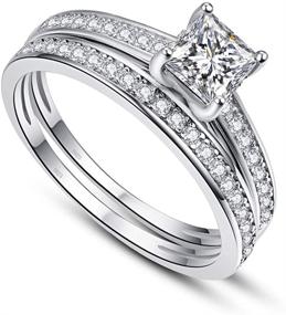 img 2 attached to AVECON Engagement Wedding Ring Sets for Women - 1.35ct Princess Cut White Cubic Zirconia Bridal Ring Sets, Crafted in 925 Sterling Silver, Size 5-10