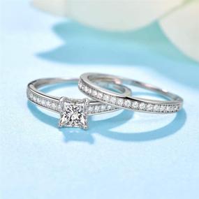 img 1 attached to AVECON Engagement Wedding Ring Sets for Women - 1.35ct Princess Cut White Cubic Zirconia Bridal Ring Sets, Crafted in 925 Sterling Silver, Size 5-10