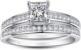 img 3 attached to AVECON Engagement Wedding Ring Sets for Women - 1.35ct Princess Cut White Cubic Zirconia Bridal Ring Sets, Crafted in 925 Sterling Silver, Size 5-10