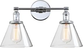 img 4 attached to Phansthy 2-Light Wall Sconce Industrial Dual-Light Wall Fixture with Dual 7.3 Inch Cone Glass Shades (Chrome)