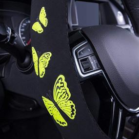 img 3 attached to 🦋 CAR PASS Чехол на руль с бабочками - универсальное соответствие для внедорожников, фургонов, грузовиков, седанов, автомобилей (Черный/Желтый)