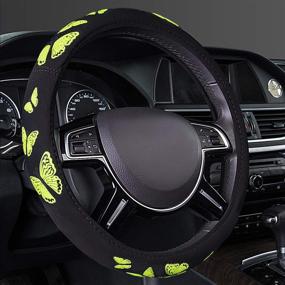 img 1 attached to 🦋 CAR PASS Butterfly Steering Wheel Cover - Universal Fit for Suvs, Vans, Trucks, Sedans, Cars (Black/Yellow)
