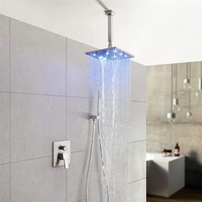 img 2 attached to 🚿 Enhance Your Shower Experience with SKOWLL LED Waterfall Shower Set: Ceiling Mount 10 Inch Rainfall Shower Head with Lighting, Complete Bathroom Shower Faucets Set with Valve - Brushed Nickel