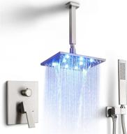 🚿 enhance your shower experience with skowll led waterfall shower set: ceiling mount 10 inch rainfall shower head with lighting, complete bathroom shower faucets set with valve - brushed nickel logo