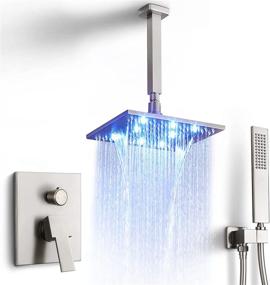 img 4 attached to 🚿 Enhance Your Shower Experience with SKOWLL LED Waterfall Shower Set: Ceiling Mount 10 Inch Rainfall Shower Head with Lighting, Complete Bathroom Shower Faucets Set with Valve - Brushed Nickel