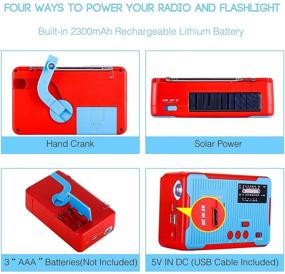 img 2 attached to Emergency Radio Hand Crank Self Powered Solar AM/FM NOAA Weather Alert 🚨 Radio with LED Flashlight, MP3 Player, and Large Power Bank 2300mAh - Blue