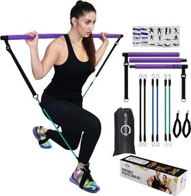 img 4 attached to 🏋️ Enhanced Portable Pilates Bar Kit: Adjustable 46.5 Inches 3 Section Pilates Bar with 20, 30, 40 Lbs Resistance Bands. Home Workout Equipment for Women with 2 Foot Loops for Legs and Full Body