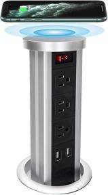 img 4 attached to BTU Automatic Pop Up Power Strip with Wireless Charger, Retractable Hidden Recessed Power, 3 AC Outlets, and 2 4.2A USB Charger Ports for Kitchen Countertop Conference