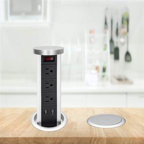 img 3 attached to BTU Automatic Pop Up Power Strip with Wireless Charger, Retractable Hidden Recessed Power, 3 AC Outlets, and 2 4.2A USB Charger Ports for Kitchen Countertop Conference