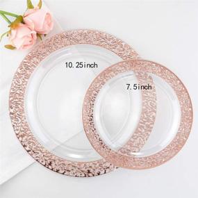 img 3 attached to 🌹 I00000 150 Pcs Rose Gold Plastic Plates, Silverware & Disposable Cups with Laced Design - Includes 25 Dinner Plates (10.25"), 25 Dessert Plates (7.5"), 25 Tumblers, 25 Forks, 25 Knives, and 25 Spoons