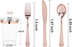 img 2 attached to 🌹 I00000 150 Pcs Rose Gold Plastic Plates, Silverware & Disposable Cups with Laced Design - Includes 25 Dinner Plates (10.25"), 25 Dessert Plates (7.5"), 25 Tumblers, 25 Forks, 25 Knives, and 25 Spoons