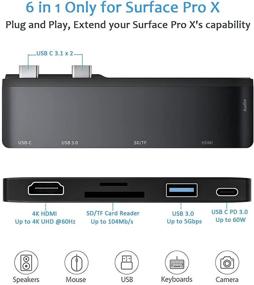 img 2 attached to 🔌 RREAKA Surface Pro X Hub Docking Station: Dual Monitor 6-in-1 Adapter with 4K HDMI, USB C, 60W PD, USB3.0, SD/TF Card Reader, and 3.5mm Audio Jack