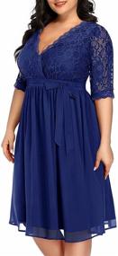 img 4 attached to 👗 Stunning Pinup Fashion Women's Plus Size Lace Top Wrap V Neck Half Sleeves Cocktail Party Dress: A Perfect Fit for All Curvy Fashion Lovers