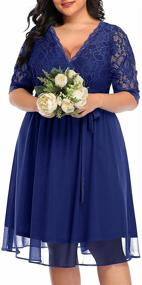 img 3 attached to 👗 Stunning Pinup Fashion Women's Plus Size Lace Top Wrap V Neck Half Sleeves Cocktail Party Dress: A Perfect Fit for All Curvy Fashion Lovers