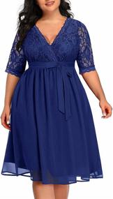 img 1 attached to 👗 Stunning Pinup Fashion Women's Plus Size Lace Top Wrap V Neck Half Sleeves Cocktail Party Dress: A Perfect Fit for All Curvy Fashion Lovers