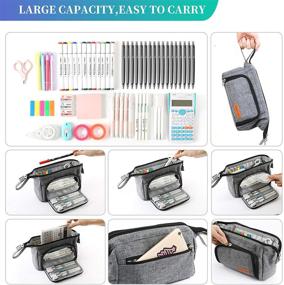img 1 attached to 📚 Spacious and Foldable Gray Pencil Case for Students: Aineeba Big Capacity Pen Pouch with Double Zipper – Perfect for School, Office, and Cosmetics