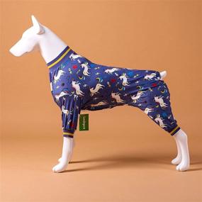 img 2 attached to 🐶 Pitbull Dog Clothes - LovinPet Shirt Pajamas for Large Dogs, Slim Fit/Colored Unicorn Rocket Printing Grey Prints - Anxiety Relief, Wound Care Onesies for Large Dogs - UV Protection