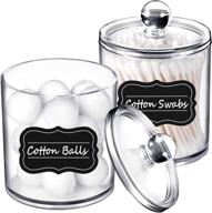 🛁 sheechung 15-ounce small clear plastic apothecary jar - qtip dispenser holder - bathroom vanity storage canister - acrylic jar for cotton ball, cotton swab, q-tips, cotton rounds - 2 pack (clear) logo