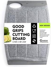 img 4 attached to 🔪 BPA-Free Grey Mini Cutting Board, 7.48-inch Small Plastic Cutting Board with Non-Slip Surface, Dishwasher Safe, Easy-Grip Handle, and Multiple Juice Grooves - Perfect for Small Kitchen Tasks